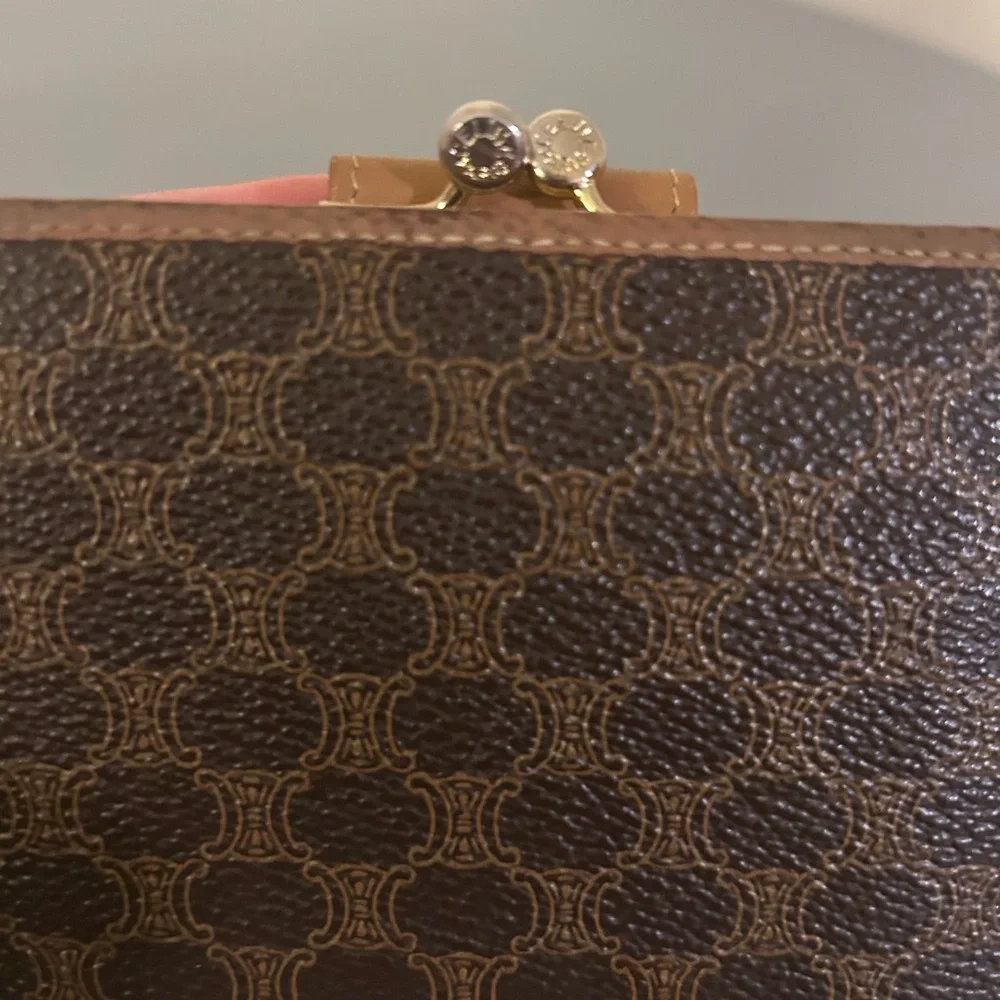 Authentic Celine Compact Kisslock Wallet, Vintage, Light Cognac Leather Trim